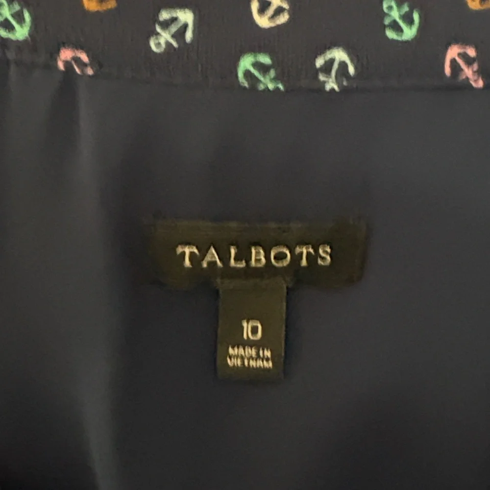Talbots Navy Blue Henley Cinched Belted Waist Chiffon Nautical Dress Size 10 - Picture 5 of 12